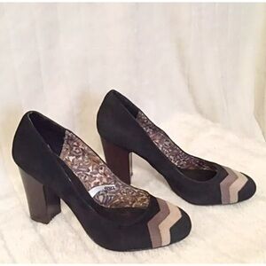 Missoni for Target Black Suede Chevron Cap Toe Block Heel Pumps 8.5